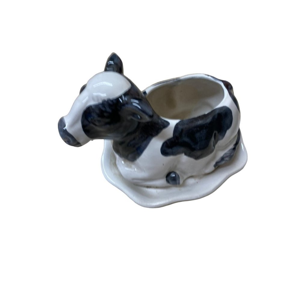 Holstein Cow black white planter natural white clay